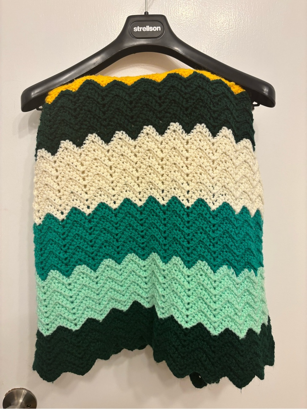 Chevron Knit Throw Blanket - Green, Cream & Yellow 80 x 45 inches